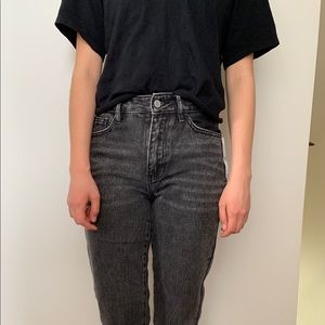 High Waisted Black Washed Mom Jeans